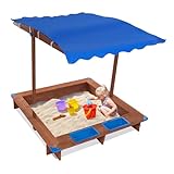 HuKaiL Sandkasten mit Abdeckung, 126x121x118cm Holz Matschküche mit PE-Gewebe und PVC-Bodenmatte, Sandbox Sandmuschel mit Einstellbar Dach Geeignet 3-14 Jahre Kinder für Terrassen, Spielplätze, Blau