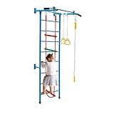 LIFEZEAL 4 in 1 Sprossenwand Set, Kletterleiter Kinder mit Klimmzugstange & Ringe & Strickleiter & Schaukeln, Kletterwand aus Metall für Kinderzimmer, Klettergerüst Turnwand ab 3 Jahren (Stil 1)