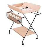 Futchoy Baby Wickelkombi Klappbarer Wickeltisch Wickelregal mit Körben Wickelauflage (Khaki, mit Rädern)