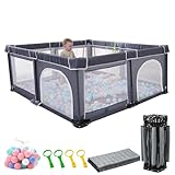 Faltbarer Baby-Laufstall, 150x180cm faltbarer Laufstall für Babys und Kleinkinder, faltbares Baby-Aktivitätszentrum, tragbarer Spielhof mit 4 Handlern und Ozeanbällen.