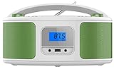 Tragbarer CD-Player | Boombox | CD/CD-R | USB | FM Radio | AUX-In | Kopfhöreranschluss | CD Player | Kinder Radio | CD-Radio | Stereoanlage | Kompaktanlage (Golo Green)