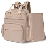 MISS FONG Wickeltasche Wickelrucksack Rucksack,Groß babytasche mit 17 Wickeltasche Organizer, Wickelunterlage, Kinderwagen Haken für mama,Sand