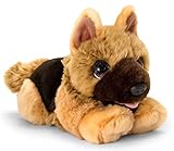 tachi Plüschtier Schäferhund beige - schwarz, weicher Kuscheltier Welpe 25 cm, Stofftier Hund liegend