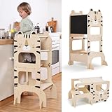 labebe lernturm für Kinder, klappbar Montessori Learning Tower, 3 in 1 lernstuhl Kinder mit Message Boards ab 1 Jahr-Tiger