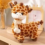 Herfair Giraffe Kuscheltier Plüschtier Süße Plüsch Giraffe mit Schals Plushie Kawaii Deko Stofftier Geschenk für Kinder (30 cm)