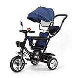 Drumm 4 in 1 Dreirad für Kinder mit Griff, Dreirad mit reversiblem Sitz, faltbarer Kinderwagen mit Griff, Dach und abnehmbarem Pedal