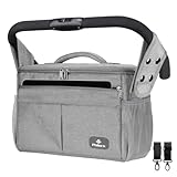 PHILORN Kinderwagen Organizer mit Isolierte Getränkehalter, Schultergurt Große Kapazität, Universal Baby Kinderwagen Tasche, Grau