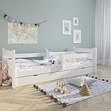 Kids Collective Kinderbett Jugendbett 90x200 cm mit Rausfallschutz | Voll-Holz inkl. Lattenrost & Schublade in weiß Kiefer | Mädchen Jungen Bett skandinavisch | von 4. bis 18. Lebensjahr