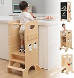 Olvy Kids 4-in-1 Montessori Lernturm - Learning Tower - Trittleiter Holz - Kindertritt 4 Stufen - Küchenturm Kinder - Steh Lernturm ab 1 Jahr - Kindertreppe Faltbar