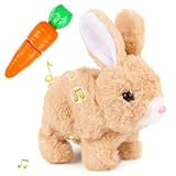 Byffoer Bunny Interaktives Spielzeug, Osterhase Spielzeug, Haustier Plüschhase mit Karotten Osterspielzeug, Walking und Sounding Wiggle Ohren und Move Nase, großes Geschenk für Kinder!