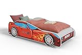 KOBI Kinderbett mit Rausfallschutz Auto | Rennauto | 160 x 80 cm | Jugendbett mit Matratze | Kinderbetten Jungen Mädchen | Einzelbett Kinder Bett Autobett