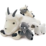 MorisMos riesen 4 stücke Ziege Kuscheltier XXL Set, 45cm groß Ziegen Plüschtier Stofftier mit 3 Babys im Bauch, Bergziege Ziegenbock Goat Schaf, Geburtstag Weihnachten Geschenk für Jungen Kinder