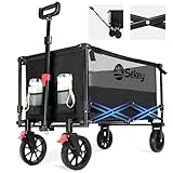 Sekey XXL Bollerwagen Faltbar mit Bremsen 160L 150KG Belastbar, Faltbarer Bollerwagen Geländetauglich, Klappbarer Handwagen Strand Camping Einkaufen, XXL-Sieger 3011, Schwarz mit Grau