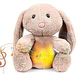 Kuscheltier Hase Ostern Kaninchen, Schlummer Hase mit Lichtern und Sanfter Musik, Nachtlicht mit Musik für Babys, Ostern Relief Plüschtiere für Babyparty & Neugeborenen Geschenk Spielzeug