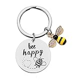 Fancychain Schlüsselanhänger Be Happy Bee Happy Gravur Biene Honigbiene Imker Gärtner Glücksbringer