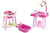 Ecoiffier – 3in1 Spielcenter für Puppen – Badewanne, Wickeltisch, Puppenhochstuhl, mit viel Puppen-Zubehör, für Kinder und Kleinkinder ab 12 Monaten, rosa