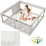 Cafolatt Baby Laufgitter mit Matte 150x150 cm, Laufstall Baby mit Matratze, Sicher und Geräumig für die Wohnung, Rutschfeste Basis, Atmungsaktives Netzdesign (150X150X64 cm)