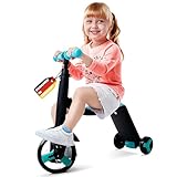 L.A. Sports 3-in-1 Kids Trike kombiniert Laufrad, Dreirad & Roller | Für Kinder ab 2 Jahren | Höhenverstellbarer Lenker | Verstellbare Räder | Mitwachsendes Kinderfahrzeug | Schwarz & Türkis