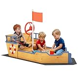 Outsunny Sandkasten Schaufel Sandkasten Sandkasten Schiff aus Tannenholz Segelschiff Piratenschiff Design groß für Kinder 3-6 Jahre Natur