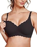 As Fairy Still-BHS zum Stillen, kabelloser Schwangerschafts-Schlaf-Bralette mit Spitze und Blumenmuster für Frauen (Schwarz XL)