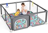 Dripex Laufstall Baby 124x124cm, Laufgitter Baby, Laufstall mit atmungsaktivem Netz, Laufgitter 210D Oxford Gewebe, Playpen, kinderlaufstall, Dunkelgrau