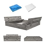 MAMOI Sandkasten mit Deckel 120x120 Sandbox Imprägniert Sandkiste mit Sitzbänken Holz Spielzeug Abdeckung Sitzbänken 150x150