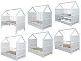 Micoland Babybett Kinderbett Juniorbett Bett Haus 140 x 70cm mit Schublade Weiss 0 bis 6 Jahre