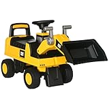 HOMCOM Sitzbagger Aufsitzbagger mit Verstellbarer Schaufel Hupe Kinderbagger mit Stauraum unter Sitz Rutschauto Spielzeugbagger zum Sitzen bis 25kg, Draufsitzen für Kinder ab 18 Monaten Gelb