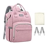 Viedouce Baby Wickelrucksack Wickeltasche Babytasche,Wasserdicht Oxford Große Kapazität für ausgehen,Multifunktional zum Rucksack mit 1 Stück Wickelauflage und 2 Kinderwagengurten (Rosa)