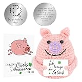 ZHTLTHZ Pocket Hug Glücksschweinchen 2025, Kreative Strickwolle Minischwein Puppe und Kleine Umarmung Glücksbringer Roségold, Mutmacher Geschenk, Gute Besserung Geschenk, Einschulung Geschenk
