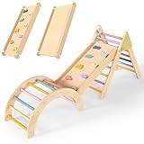 LOL-FUN 7-in-1 Klettergerüst Set, Faltbares Kletterdreieck mit Rutsche und Kletterbogen, Holz Multifunktionales Indoor-Spielzeug für Kleinkinder