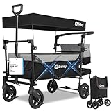 Sekey Bollerwagen Faltbar mit Dach 2 Kinder 100KG, Faltbarer Bollerwagen Handwagen Schiebegriff, Kinderwagen Stoßfest PU-Räder mit Bremsen 110L, SS5050, Grau mit Schwarz