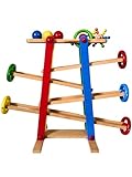 dinolino - Große Bunte Holzkugelbahn mit 5 Rollelementen - Murmelbahn Kinderspielzeug, Holzspielzeug für Kinder - Rollbahn, Kugelbahn