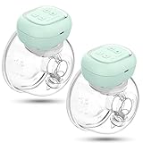 Milchpumpe Elektrisch Tragbar, Elektrische Milchpumpe Doppel Freihändig, Ultra-leise Wiederaufladbare Milchpumpe für Unterwegs und zu Hause, 3 Modi und 30 Stufen Saugen(2er-Pack,Grün)