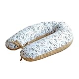 LOOLAY Schwangerschaftskissen - Stillkissen 170 cm - Seitenschläferkissen 100% Baumwolle - mit Abnehmbarem Bezug - Ergonomisches Schwanger Kissen für Schlafen (Taupe Waffel/Braun Wiese)
