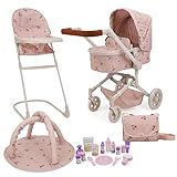 509 Crew 19 Piece City Park Doll Pram n Play Set, Multi Play Doll Pram Stroller, High Chair, Activity Gym, Changing Bag, 15 Piece Accessory, for Dolls 53cm, for Kids Ages 3+