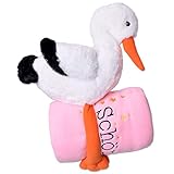 TE-Trend Storch Kuscheltier mit Decke – Baby Plüschstorch – 38 cm Kuschelstorch Plüschtier für Babygeschenk