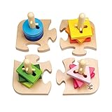 Creative Peg Puzzle by Hape , Wooden Stacker Peg Problem-Solving Puzzle for Toddlers, Stacking Toy with Different Grooved Shapes, Pegged Posts and Bright Colours