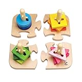 Hape Kreatives Steckpuzzle Holz Stapelspiel Problemlösungspuzzle für Kleinkinder, Stapelspiel mit verschiedenen Formen, Feste Stäbe und helle Farben