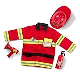 Melissa & Doug Feuerwehr-Kostüm für Kinder ab 3 Jahren, 6-teilig, inkl. Jacke, Helm, Abzeichen, Spielzeug-Feuerlöscher & -Megafon sowie Namensschild zum Beschriften