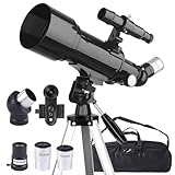 Misilmp Teleskop, inkl. Linsen, Handyhalterung, Tragetasche 70mm Aperture 400mm Refraktor Teleskope für Anfänger & Kinder, Tragbares Stativ Astronomie Erwachsene Fernrohr Telescope (Schwarz)