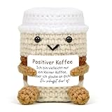 HUKUMA Pocket Hug Kaffee, Positive Geschenke Kaffee Kuscheltier, Gehäkeltes Emotional Support Geschenk, Gehäkelte Glücksbringer, Geschenk für Geburtstag Weihnachten Neujahr