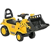 HOMCOM Sitzbagger mit eingebautem Ablagefach Kinder Rutschauto Traktor Kinderbagger mit Hupe Rutscher Bagger Rutscherfahrzeug Laufrad Gelb+Schwarz 80 x 26,5 x 39 cm