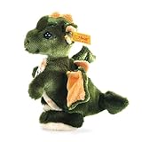 Steiff Raudi Drachenjunge - 17 cm - Kuscheltier für Kinder - Plüsch Drache stehend - weich & waschbar - grün / orange (015076), Khaki