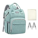 Viedouce Baby Wickelrucksack Wickeltasche Babytasche,Wasserdicht Oxford Große Kapazität für ausgehen,Multifunktional zum Rucksack mit 1 Stück Wickelauflage und 2 Kinderwagengurten (Cyan)