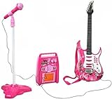 SILUK E-Gitarre + Verstärker + Mikrofon mit Ständer Set für Jungen (Rosa)