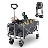 LEADZM Bollerwagen Faltbar, 100 kg Tragkraft, 600D Oxford-Stoff, Handwagen, Transportwagen Klappbar, Gartenwagen für Camping, Einkäufe, Outdoor & Freizeit, Stahlrahmen, 74,5×45,5×84cm, Grau