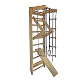 Bituxx Kletterwand Maxi Turnwand Klettergerüst Turngerät mit 10 Sprossen bis 120Kg und Variabler Klimmzugstange Turnringen Kletterseil