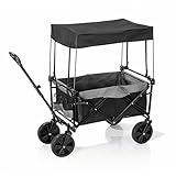EASYmaxx Bollerwagen | Bis 80 kg Tragkraft | Faltbar | Modernes Design | Robuster Nylonbezug | 360°-Drehgelenke an den Vorderrädern | Mit Abdeckhaube [Anthrazit-schwarz]