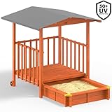 Spielwerk® Sandkasten Merle Sonnendach 143x130x130cm Veranda 95x95x20cm UV-Schutz Sandbox